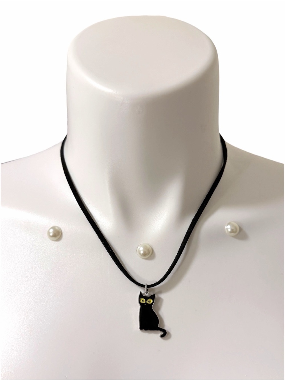 Handmade Upcycled Enamel Black Cat Pendant Necklace